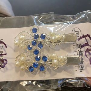 Blue Silver Hair clips
